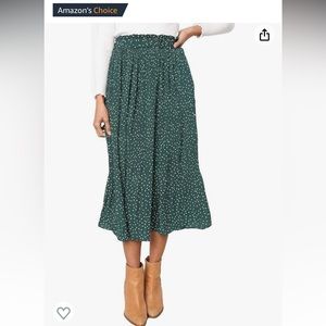 Amazon high waist green polka dot midi pleated skirt
